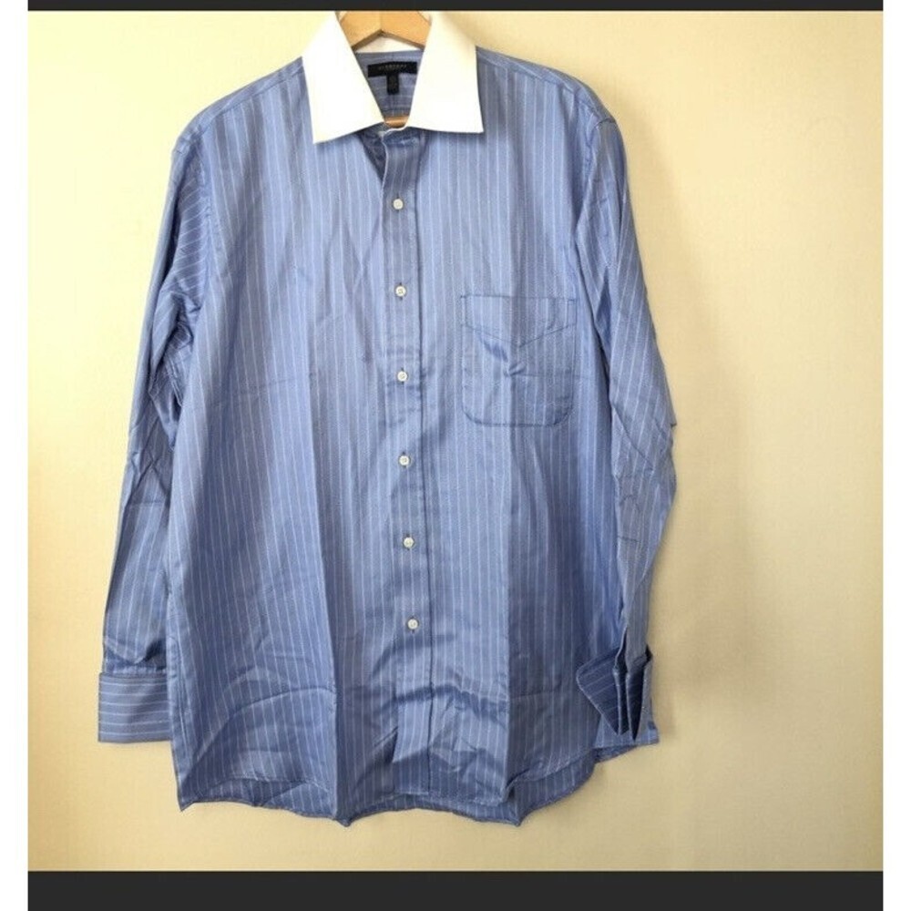 Burberry London Mens 15.5 - 33 Long Sleeve Striped Dress Shirt Blue White